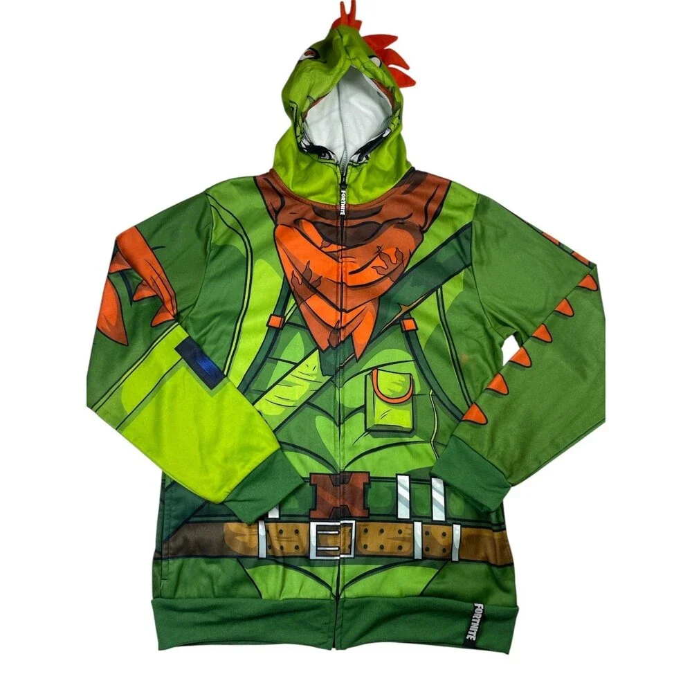 Fortnite Rex Costume Jacket Boys 2XL Green Lined‎ Hooded Long Sleeve Full Zip
